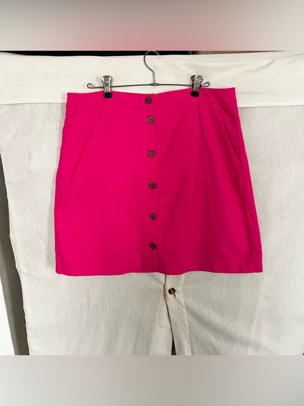 J. Crew Factory Pink Button Front Linen Blend Mini Skirt Size 12